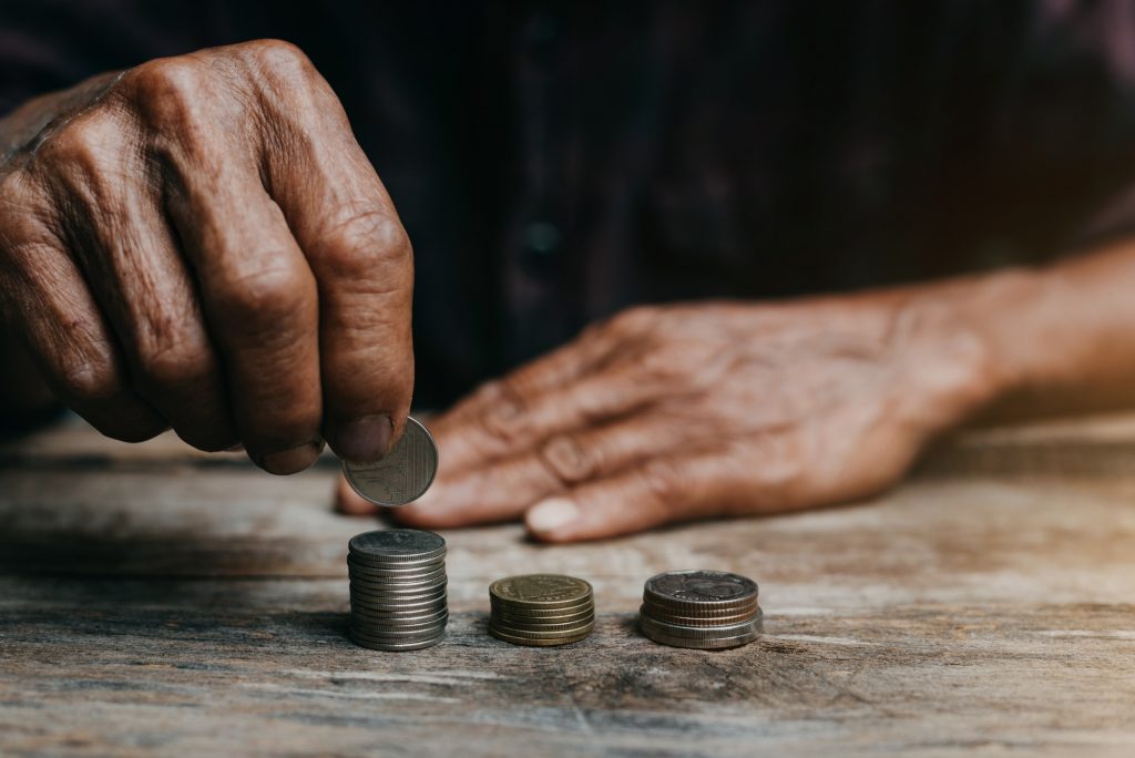 Money, Coins, Grandpa's Pension and Minimal Life Concept.